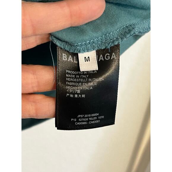 Balenciaga Cotton Interlock BB Puff Logo Print Basic Tee Teal Womens Medium - Picture 6 of 10
